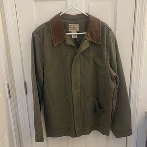 L.L. Bean Olive Barn Jacket with Brown Corduroy Collar